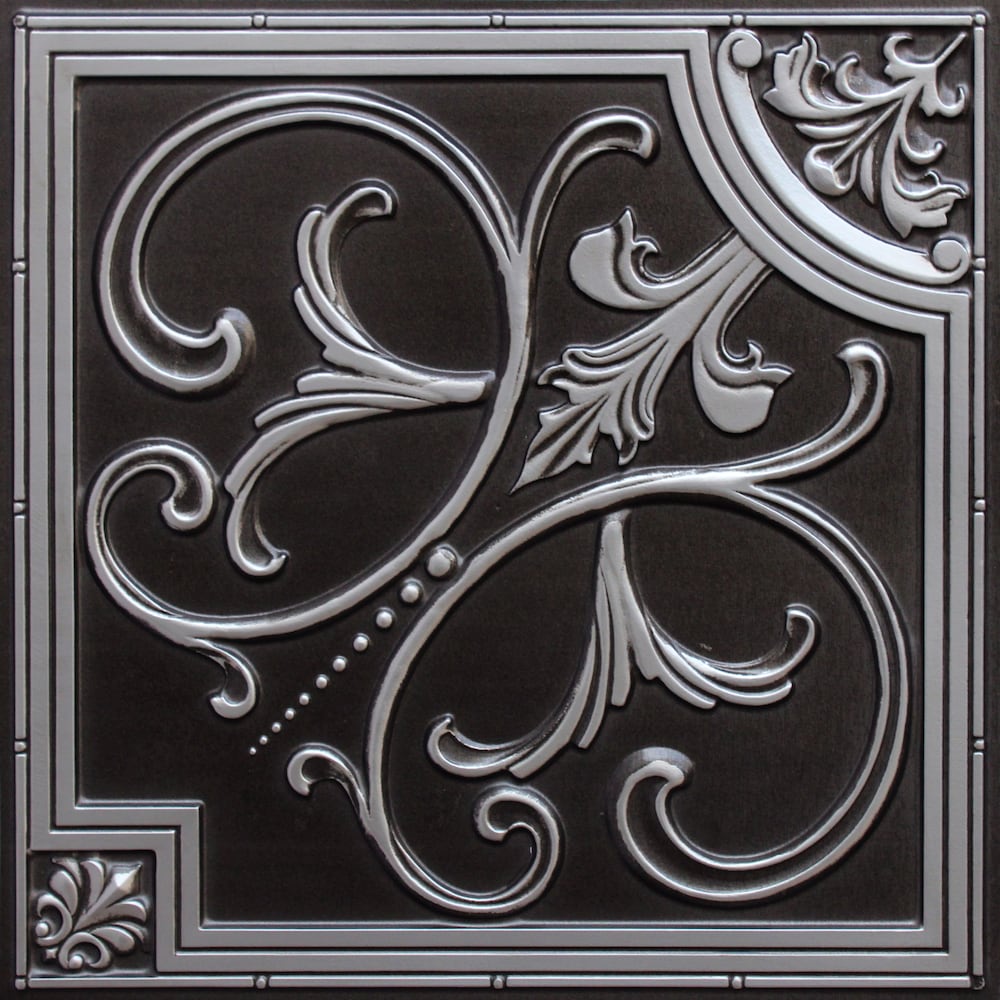 Falkirk Perth 2 ft. x 2 ft. Antique Silver Botanical Ceiling Panel Glue Up or Lay In (50-Pack)