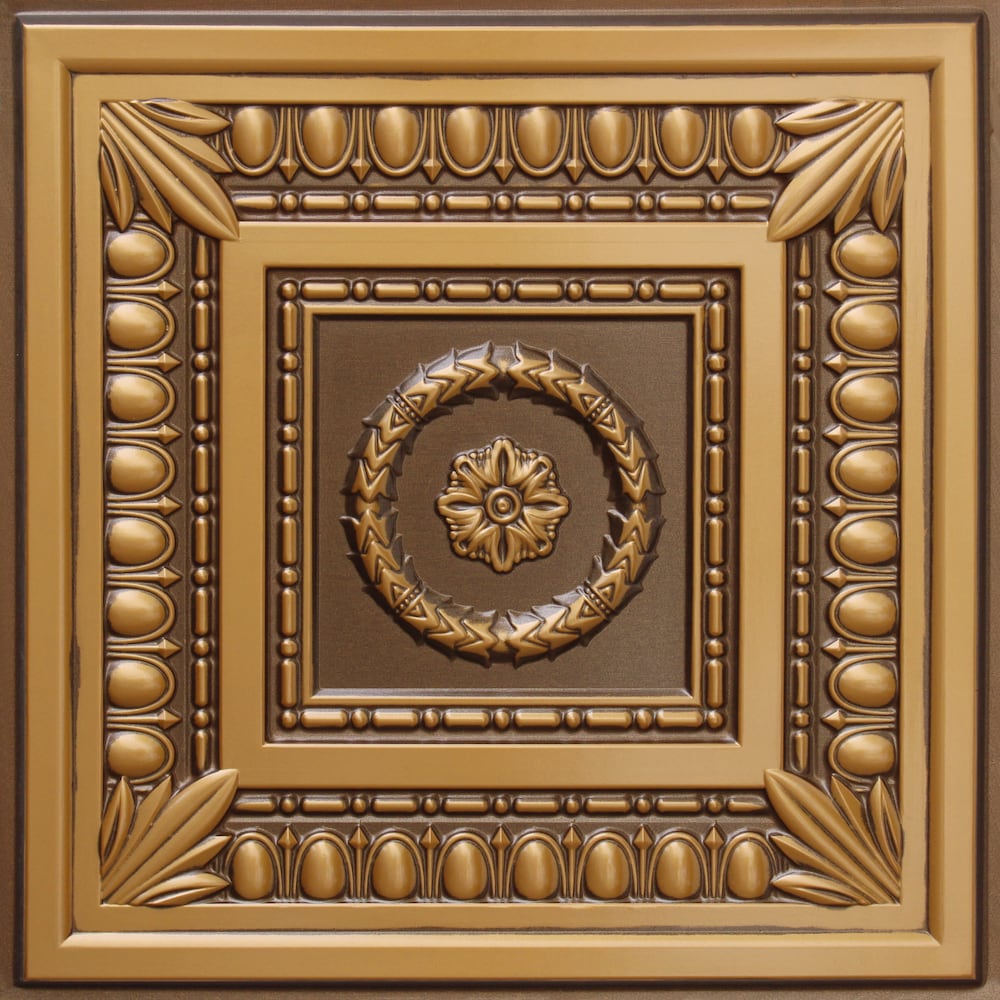 Falkirk Perth 2 ft. x 2 ft. Glue Up or Lay In Botanical Ceiling Panel in Antique Gold (50-Pack)