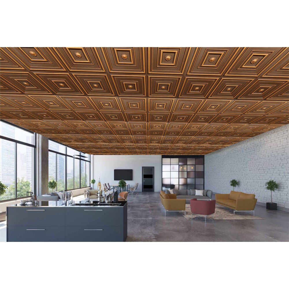 Falkirk Perth 2 ft. x 2 ft. Glue Up Patchwork Ceiling Panel in Antique Gold (50-Pack)