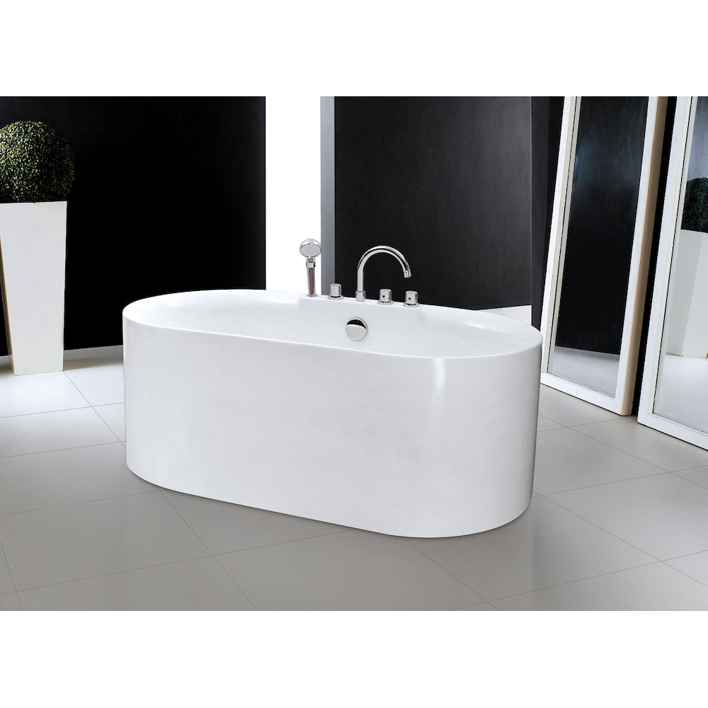 Baignoire autoportante ovale en acrylique Jules de 5,5 pi avec drain central en blanc