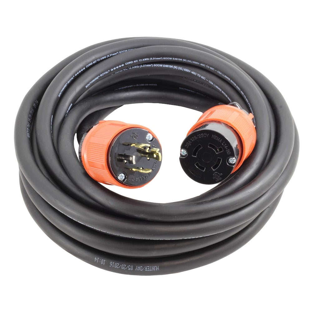 100ft SOOW 12/4 NEMA L14-20 20A 125/250V Generator Rubber Extension Cord