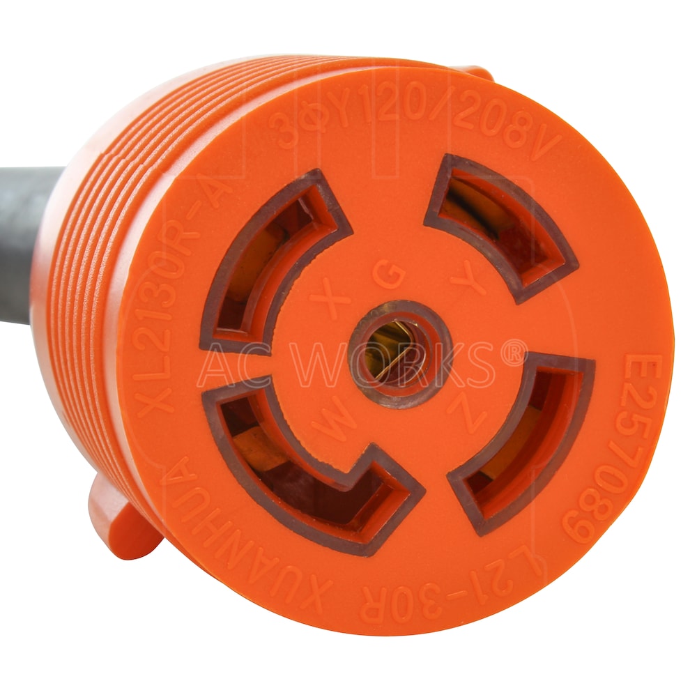 25ft SOOW 10/5 NEMA L21-30 30A 3-Phase 120/208V Industrial Rubber Extension Cord