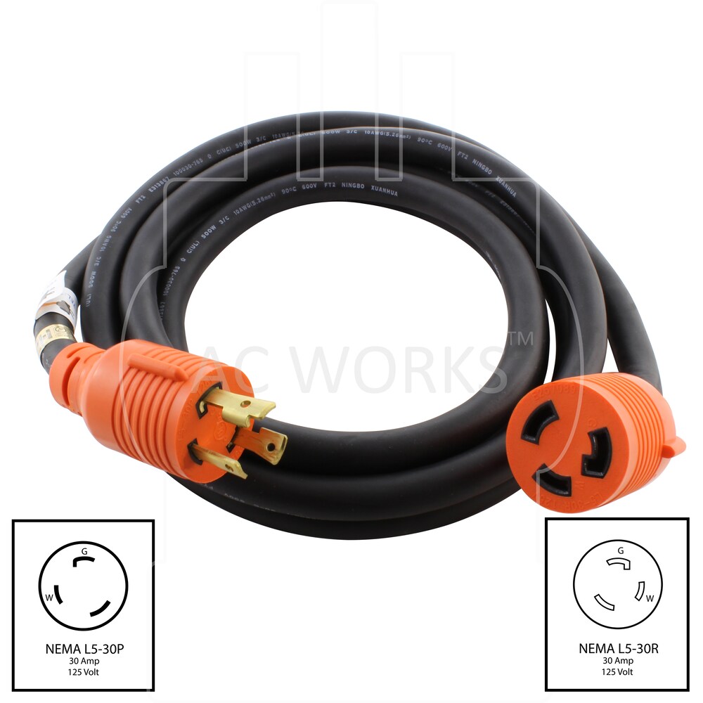 25ft SOOW 10/3 3-Prong NEMA L5-30 30A 125V Generator Rubber Extension Cord