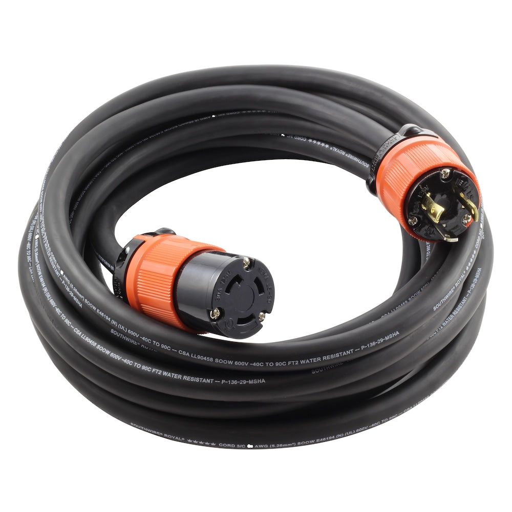 75ft SOOW 10/3 3-Prong NEMA L5-30 30A 125V Generator Rubber Extension Cord