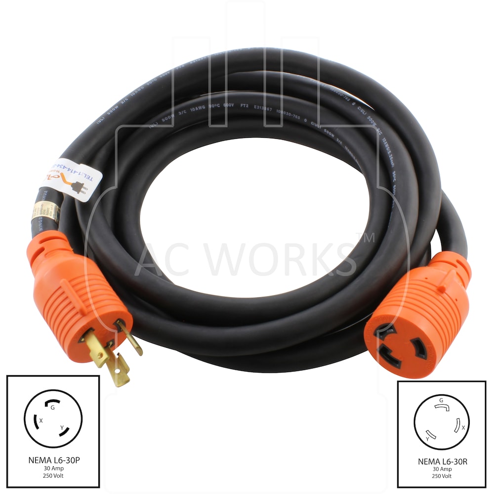 25ft SOOW 10/3 NEMA L6-30 30A 250V Rubber Extension Cord
