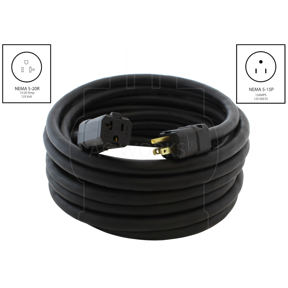 10ft SOOW 10 Gauge NEMA 5-15P to NEMA 5-20R 15/20A Super Duty Rubber Extension Cord