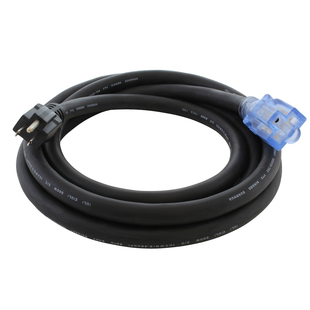 25ft SOOW 10 Gauge NEMA 5-15P to NEMA 5-20R 15/20A Super Duty Rubber Extension Cord