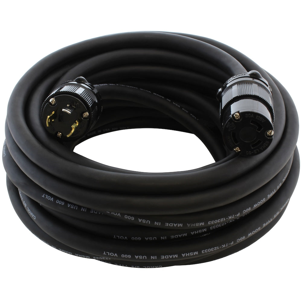 100ft SOOW 8 Gauge NEMA L5-30 30A 125V Super Duty Outdoor Rubber Extension Cord