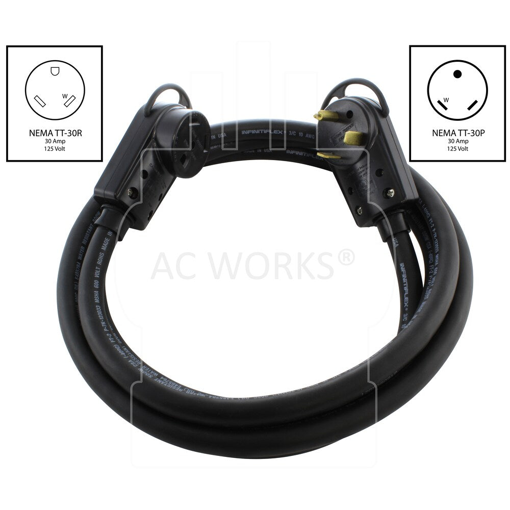 75ft 30A 125V NEMA TT-30 RV Rubber Extension Cord With Handle