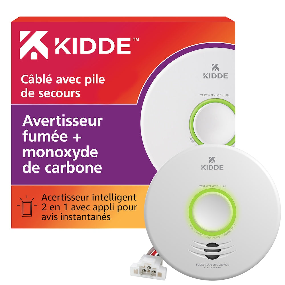 Détecteur combiné de fumée et de monoxyde de carbone interconnecté et câblé avec alerte vocale
