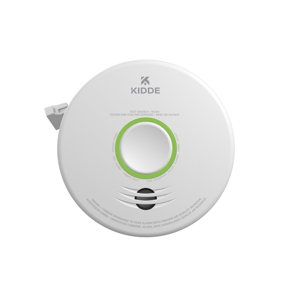 Détecteur combiné de fumée et de monoxyde de carbone interconnecté et câblé avec moniteur de qualité de l'air intérieur et batterie de secours