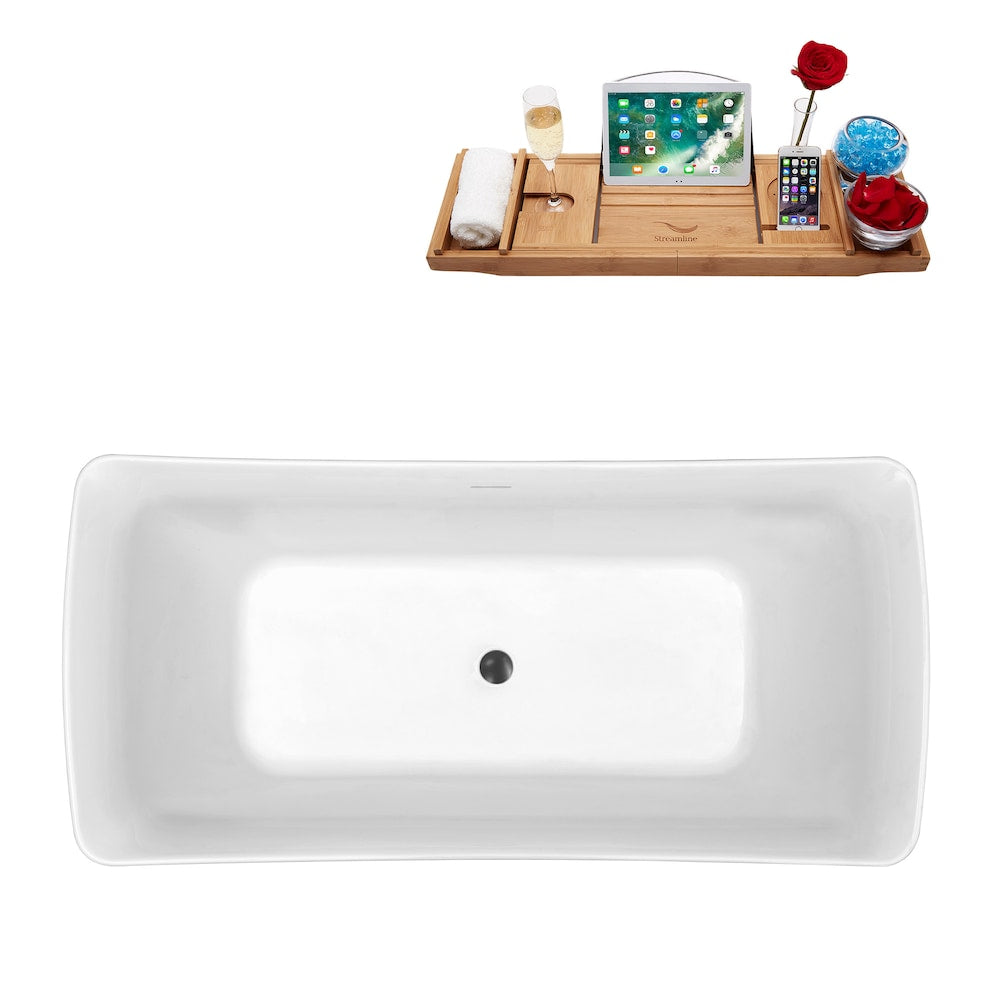 N550BGM 62 in. Freestanding Rectangular Acrylic Bathtub and Tray in Glossy White with Centre Drain