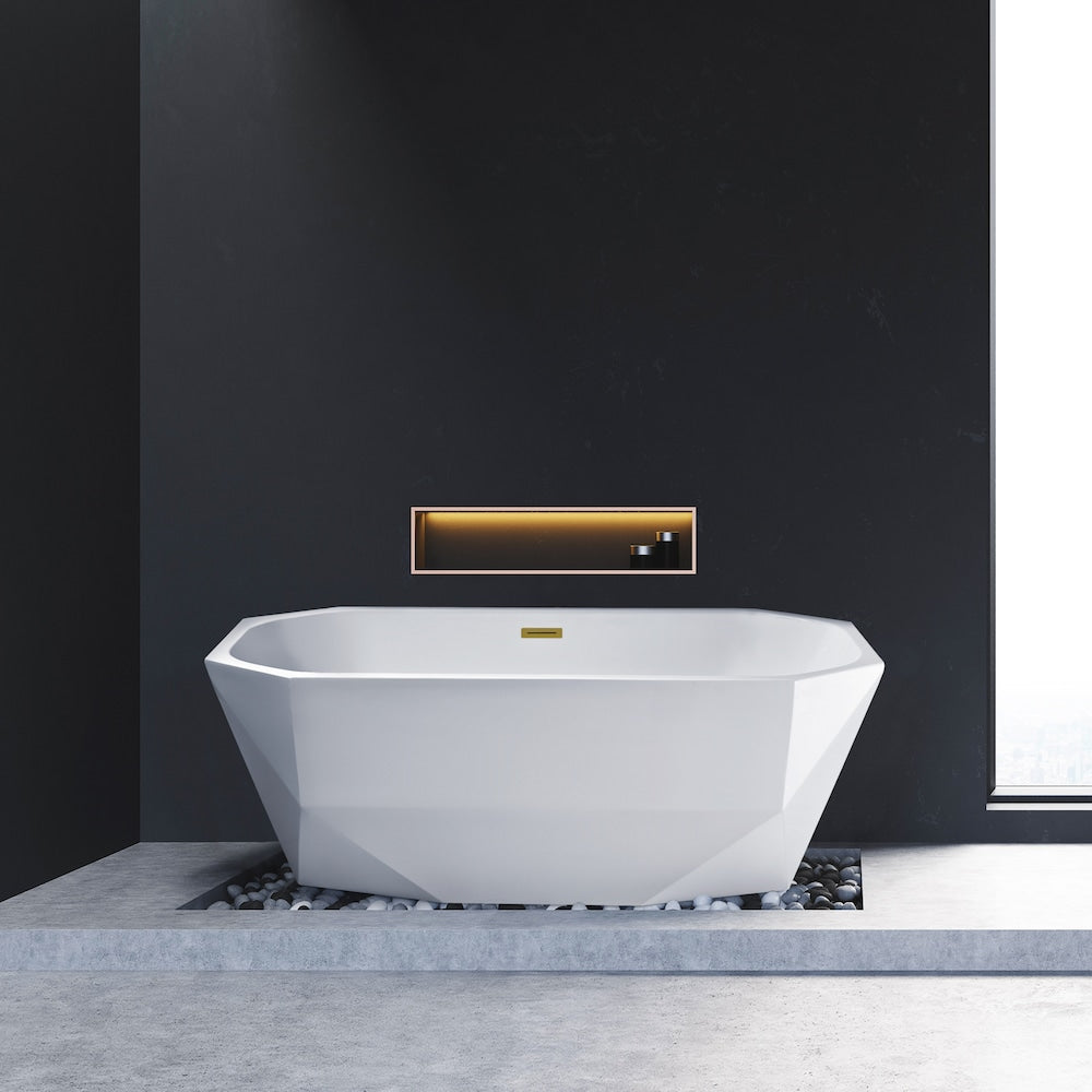 N620BGL 63 inch Freestanding Oval Acrylic Bathtub and Tray in Glossy White with Centre Drain