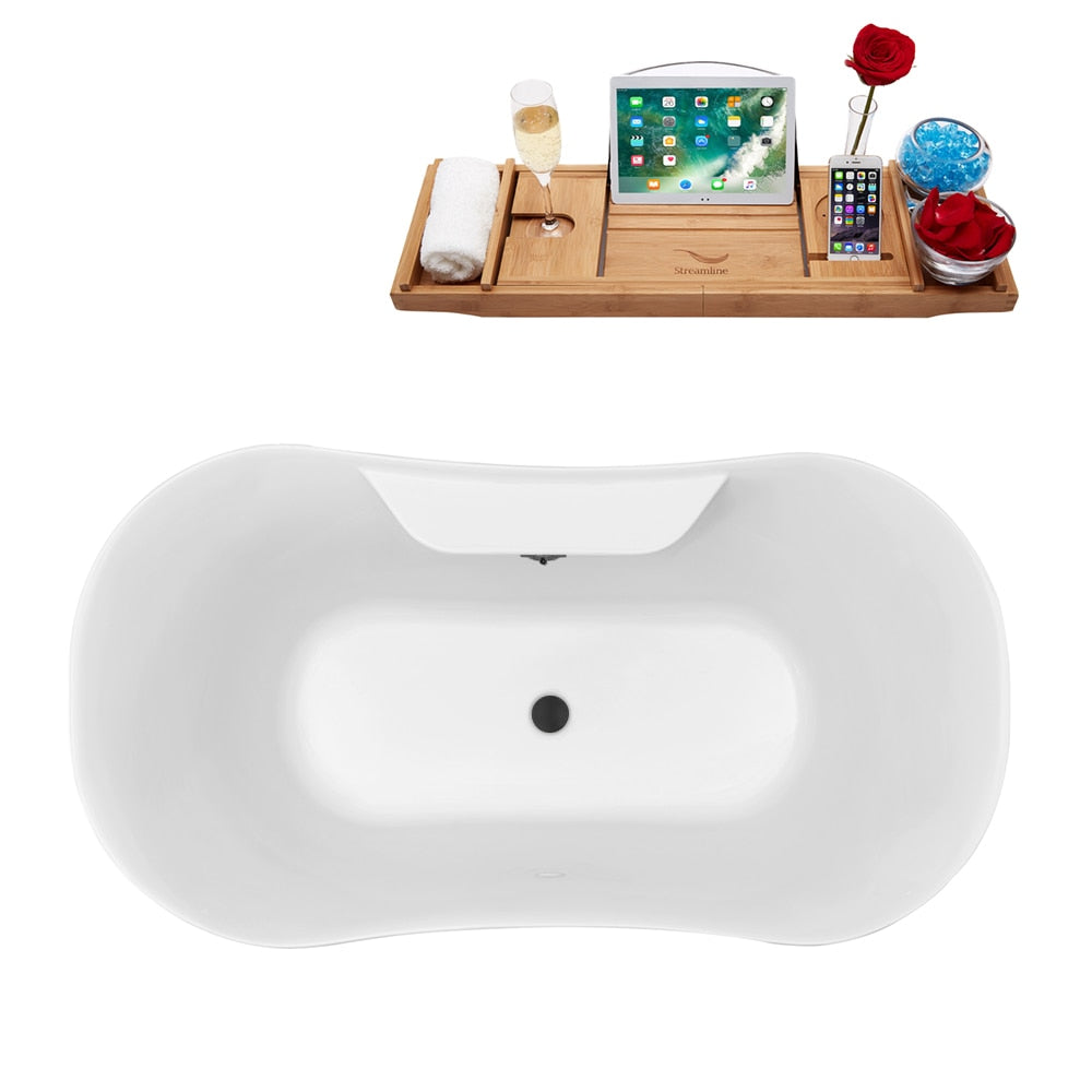 N100ORB-BGM 60 inch Clawfoot Oval Acrylic Bathtub and Tray in Glossy White with Centre Drain
