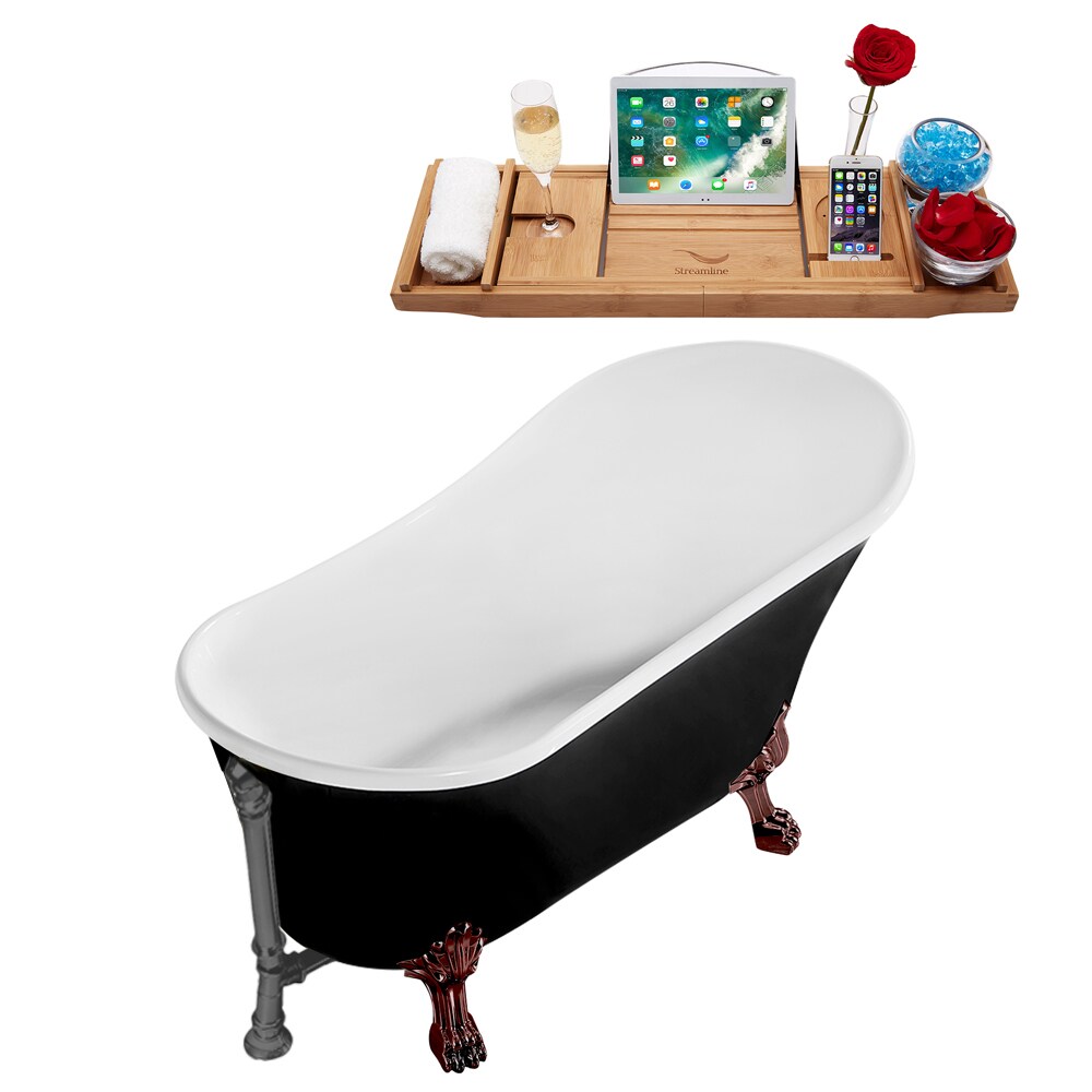 N344ORB-BGM 59 inch Clawfoot Oval Acrylic Bathtub and Tray in Glossy Black with Reversible Drain