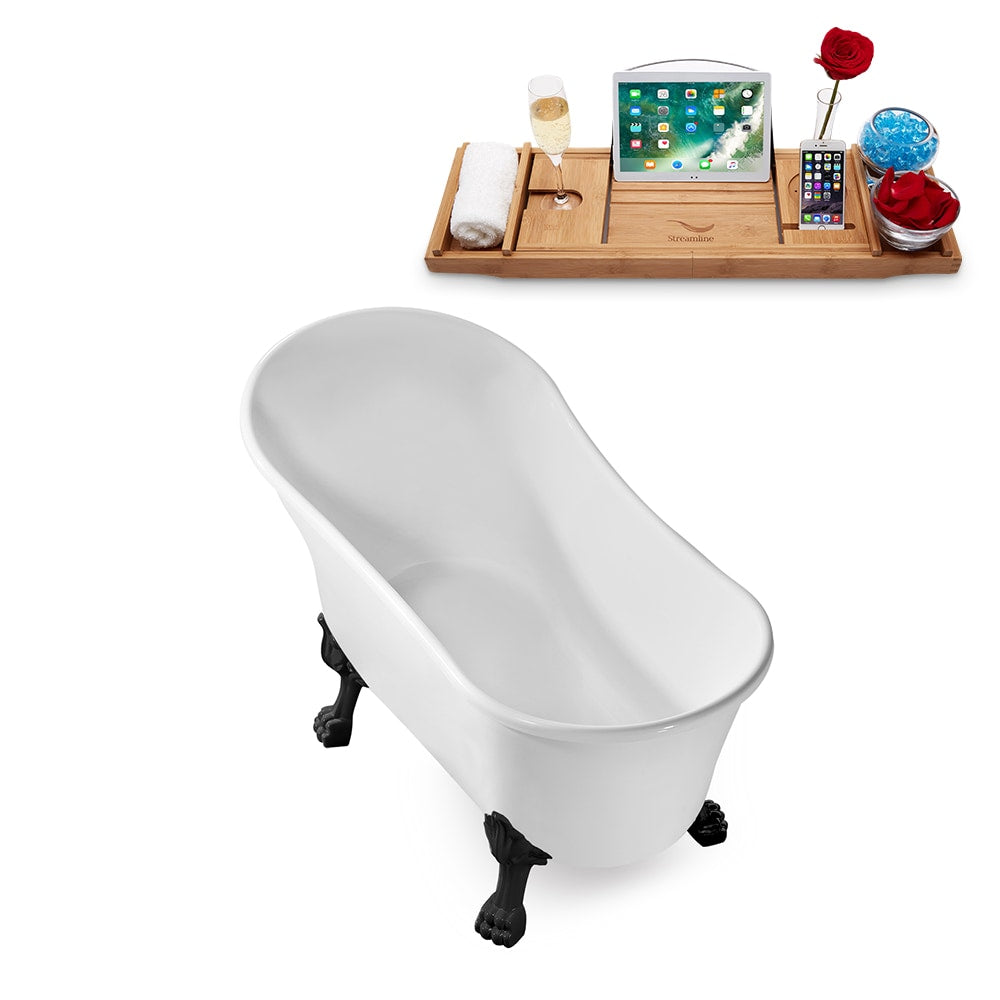N347BL-IN-BGM 59 in. Clawfoot Oval Acrylic Bathtub and Tray in Glossy White with Reversible Drain