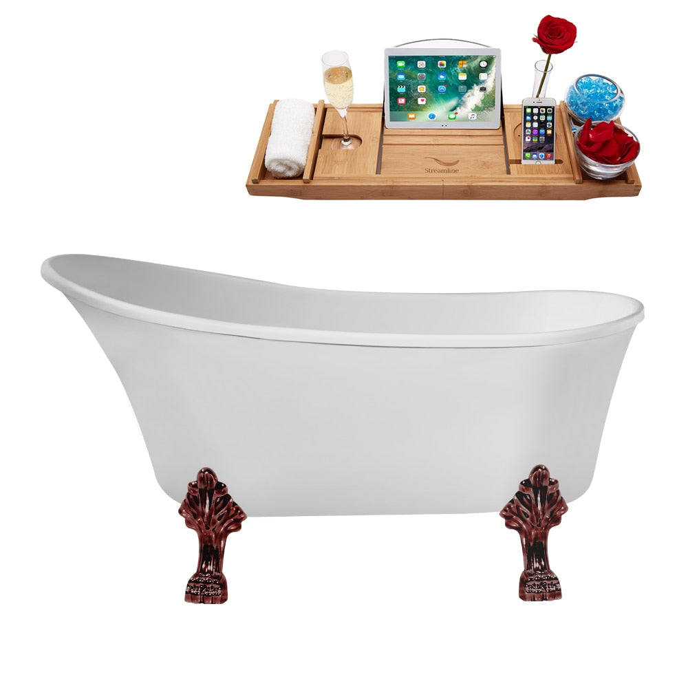 N347ORB-IN-BGL 59 in. Clawfoot Oval Acrylic Bathtub and Tray in Glossy White with Reversible Drain