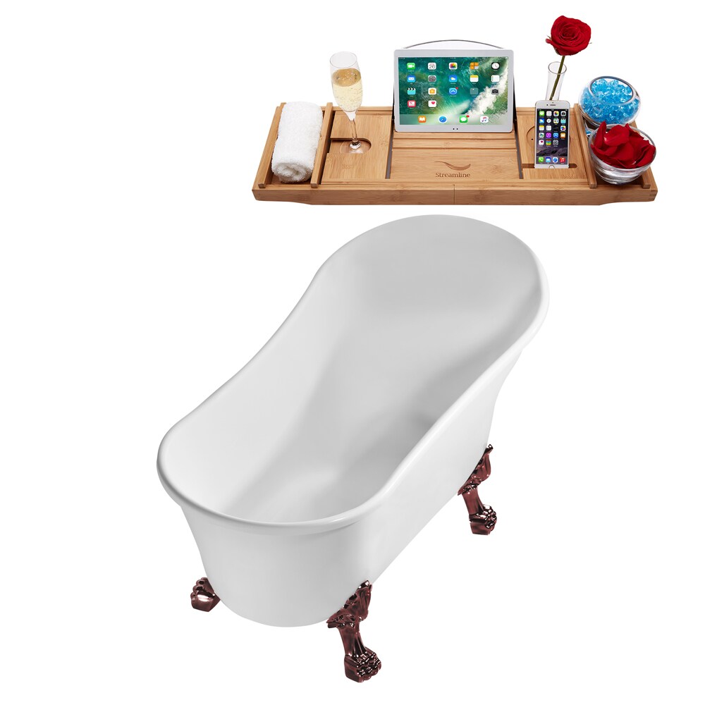 N347ORB-IN-BGL 59 in. Clawfoot Oval Acrylic Bathtub and Tray in Glossy White with Reversible Drain