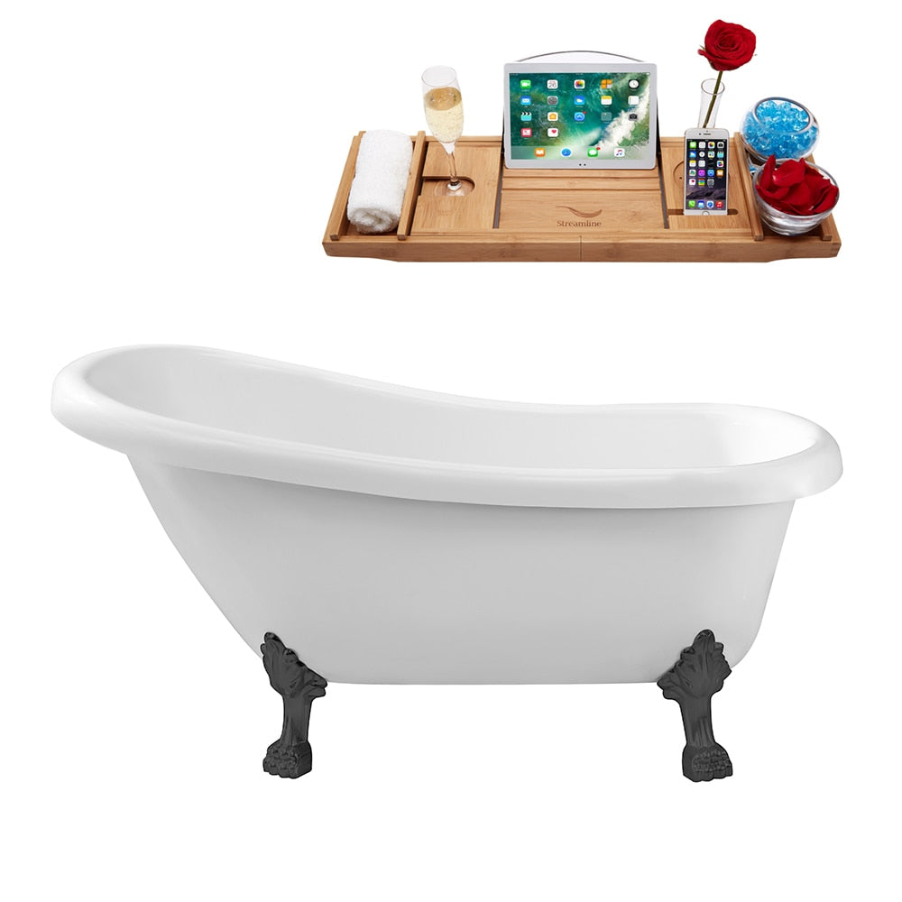Baignoire ovale en acrylique sur pattes de 61 po N480BGM-IN-BGL et plateau en blanc brillant avec drain réversible