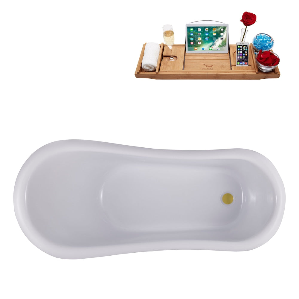 Baignoire ovale en acrylique sur pattes de 61 po N480BGM-IN-BGL et plateau en blanc brillant avec drain réversible