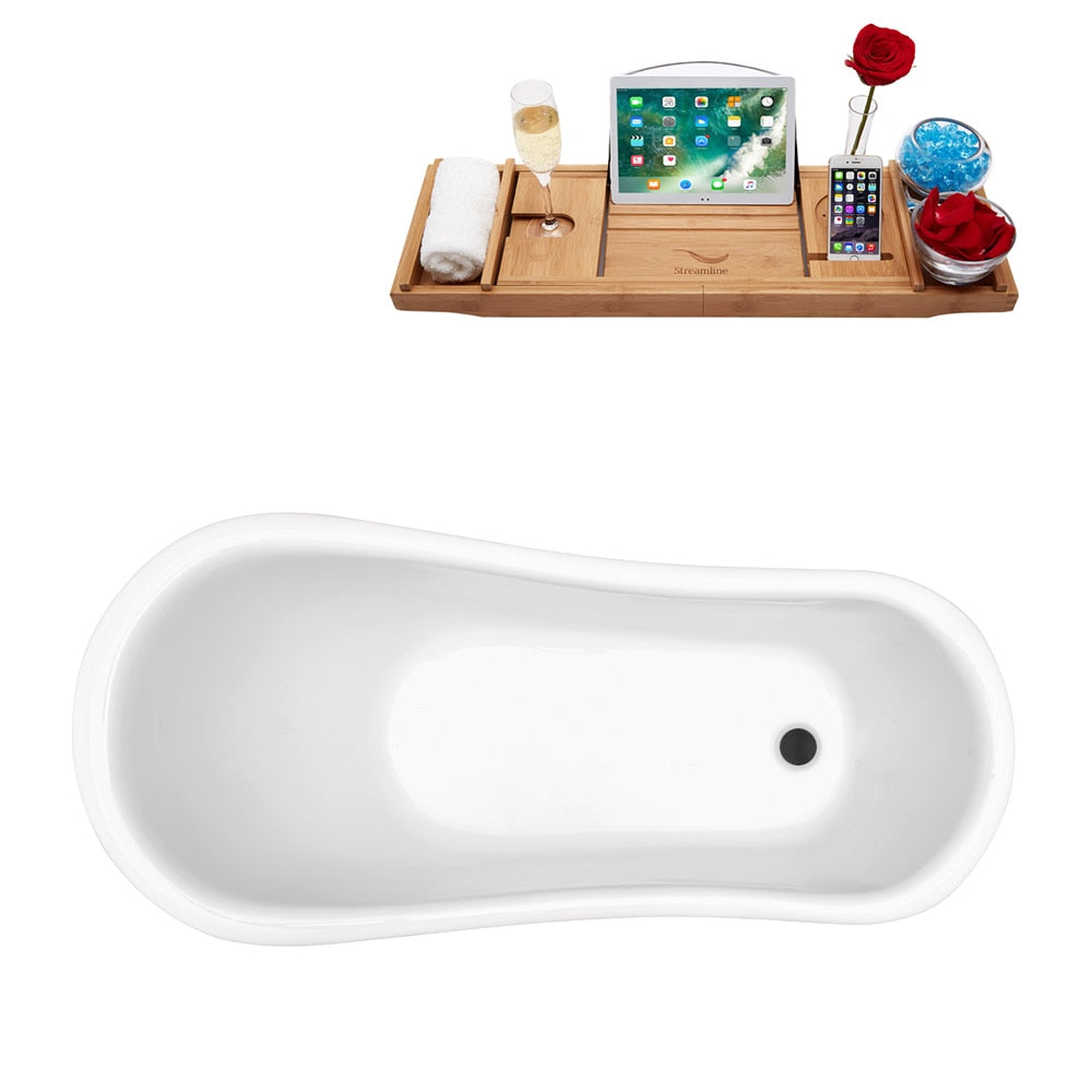N480BL-IN-BGM 61 in. Clawfoot Oval Acrylic Bathtub and Tray in Glossy White with Reversible Drain