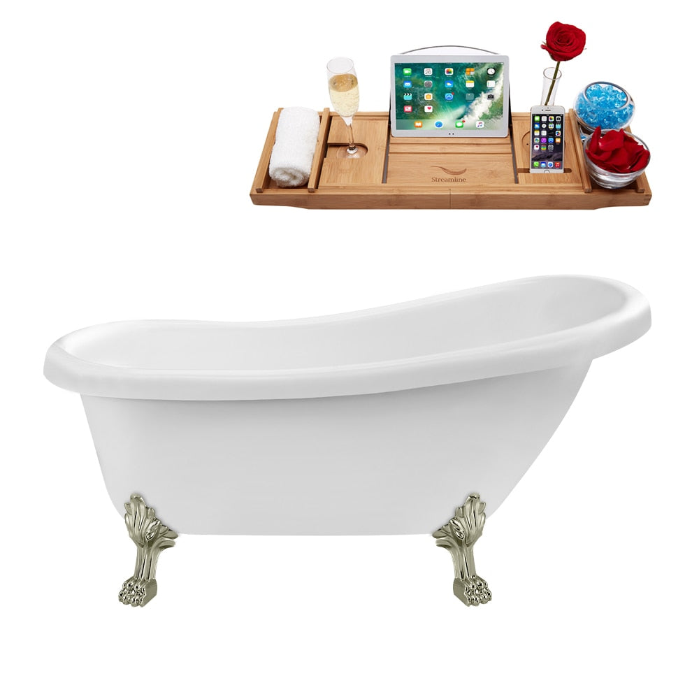 N480BNK-IN-BGL 61 in. Clawfoot Oval Acrylic Bathtub and Tray in Glossy White with Reversible Drain