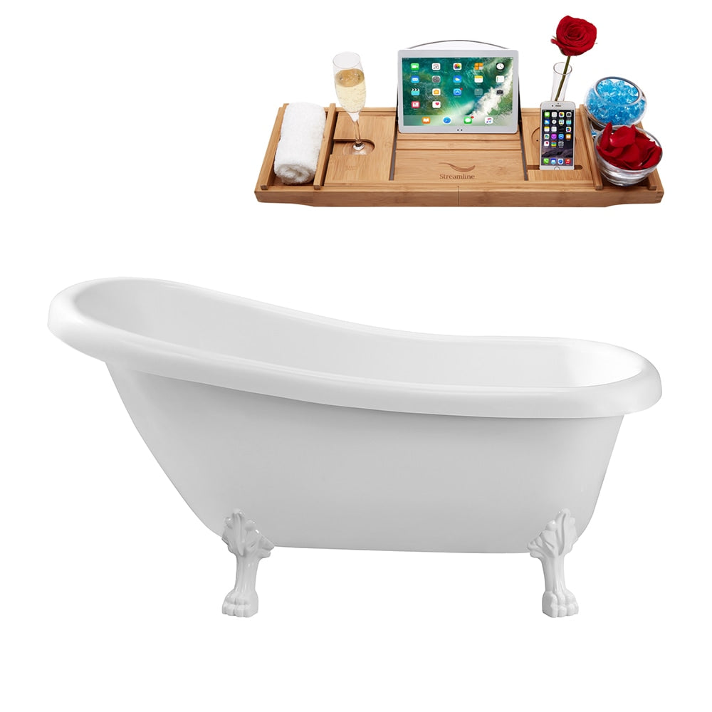 N480WH-IN-BGL 61 in. Clawfoot Oval Acrylic Bathtub and Tray in Glossy White with Reversible Drain