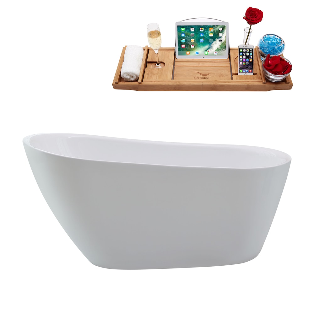 N3680BGL 59 in. Freestanding Round Acrylic Bathtub and Tray in Glossy White with Reversible Drain