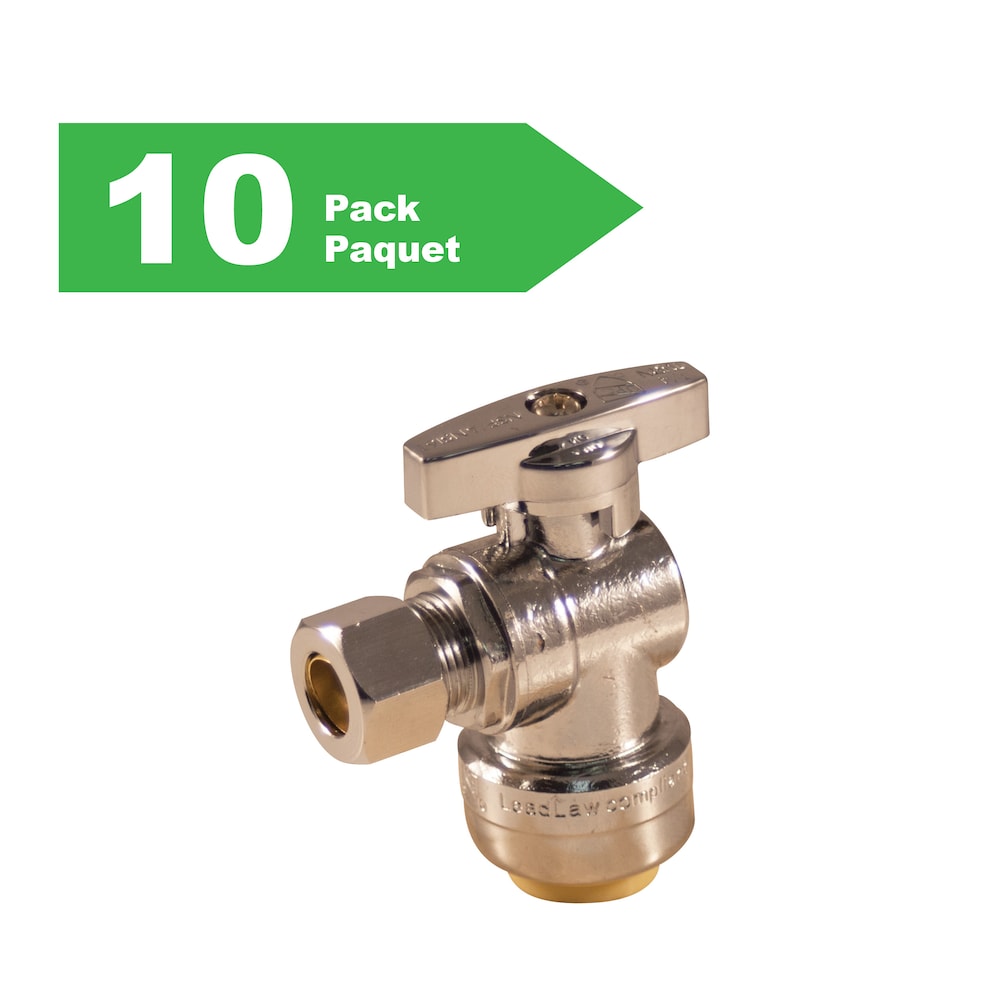 Arrêt d'alimentation quart de tour angle Push-Fit 1/2 pouce Push x 3/8 pouce OD Comp sans plomb paquet de 10
