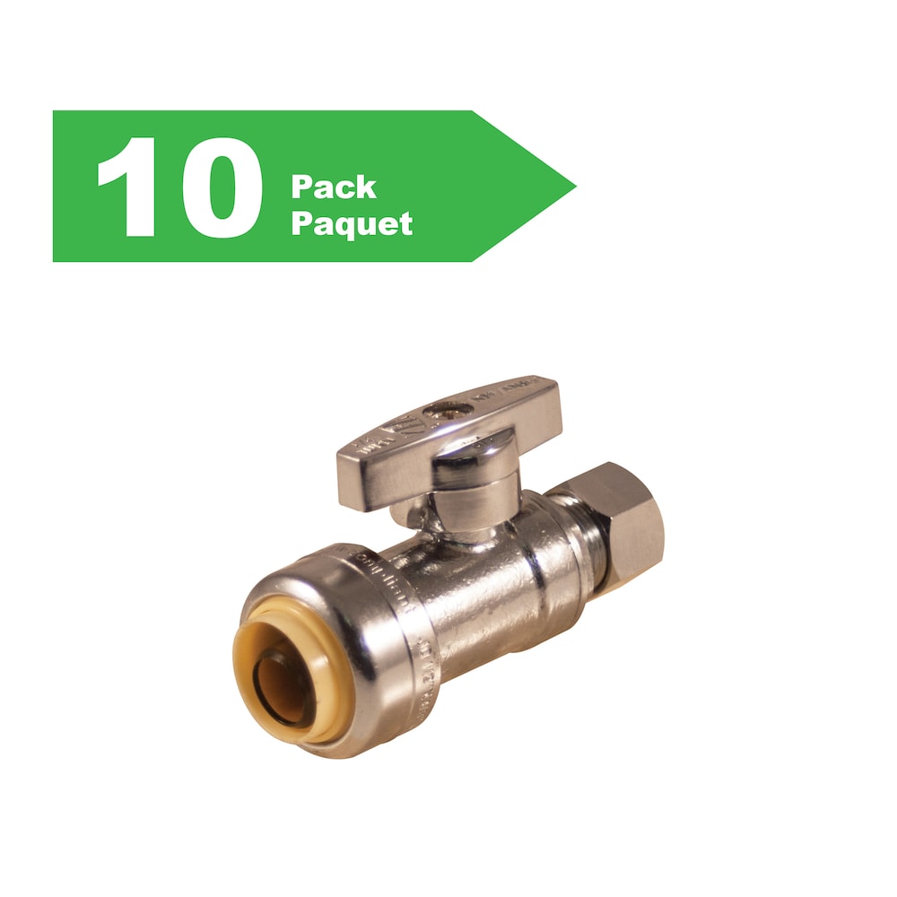 Arrêt d'alimentation quart de tour droit Push-Fit 1/2 pouce Push x 3/8 pouce OD Comp sans plomb paquet de 10