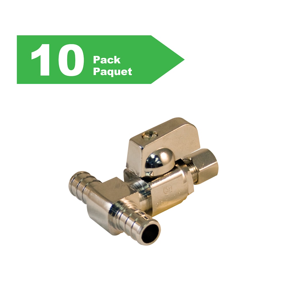Vanne d'arrêt d'alimentation en T 1/2 pouce PEX x 1/2 pouce PEX x 3/8 pouce OD Comp sans plomb paquet de 10