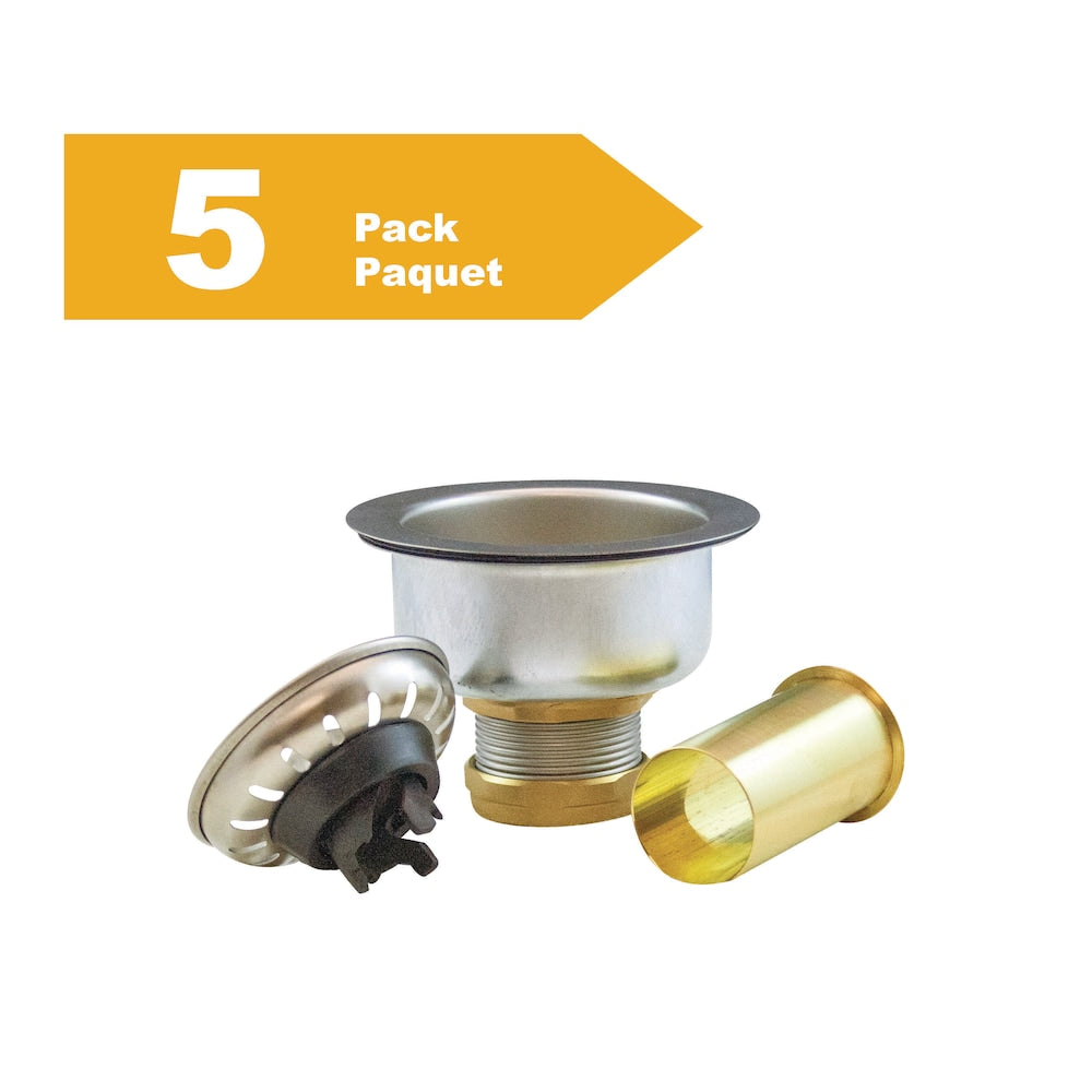 Crépine d'évier 4-1/2 pouces en acier inoxydable avec raccord tournant et joint, paquet de 5