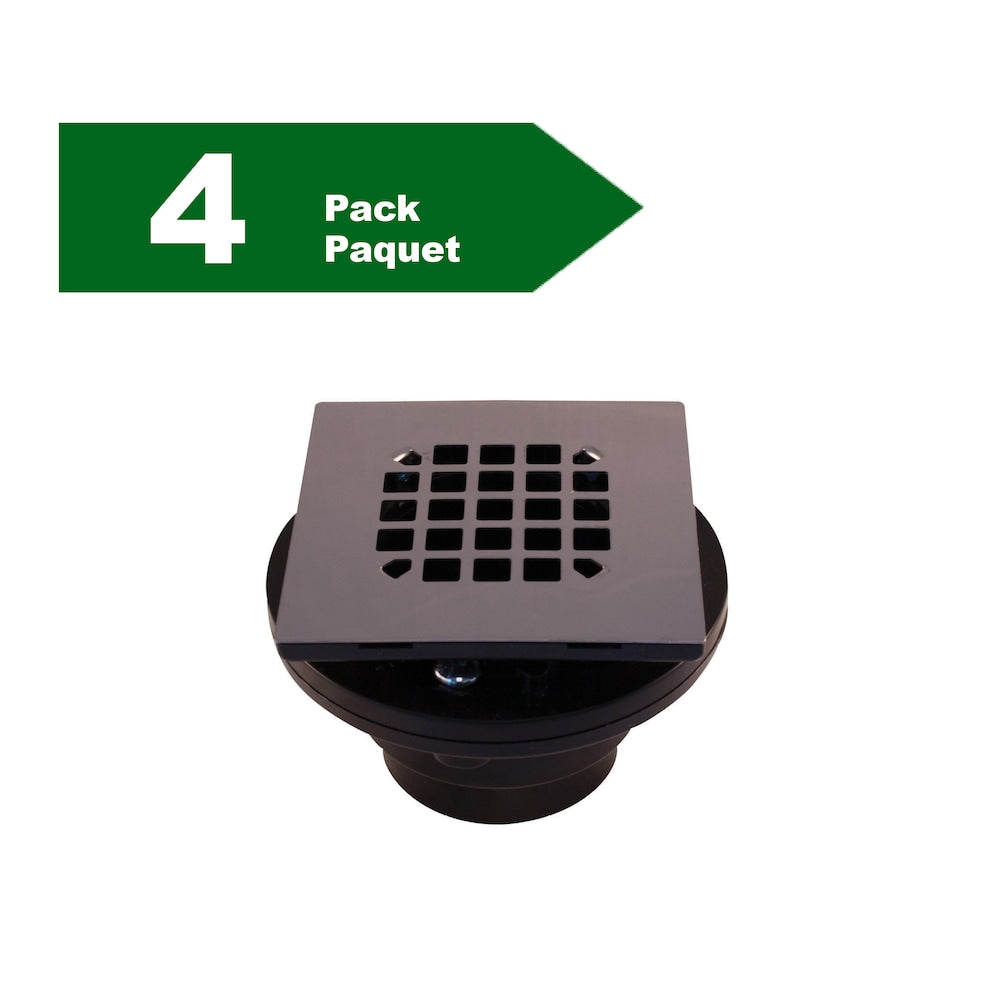 Bonde de douche ABS avec pince, grille carrée en acier inoxydable, lot de 4