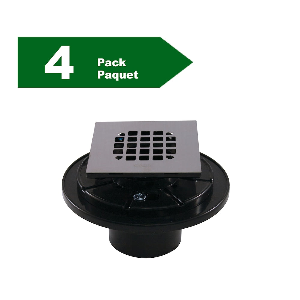 Drain de douche à grille carrée en acier inoxydable, grand corps avec pince, lot de 4