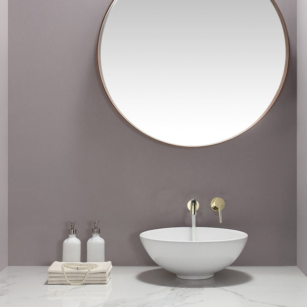 Single-Handle Wall Mount Bathroom Faucet in Brushed Gold