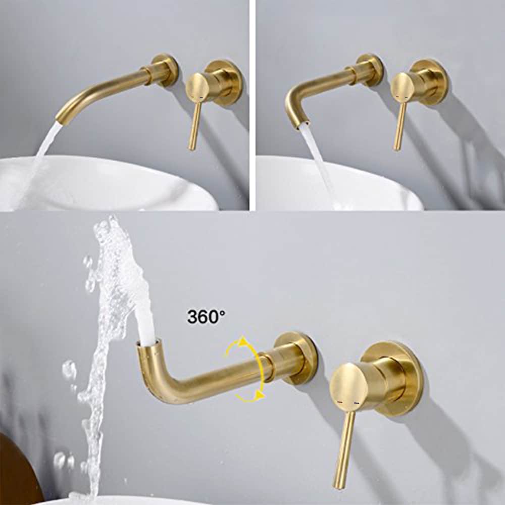 Single-Handle Wall Mount Bathroom Faucet in Brushed Gold