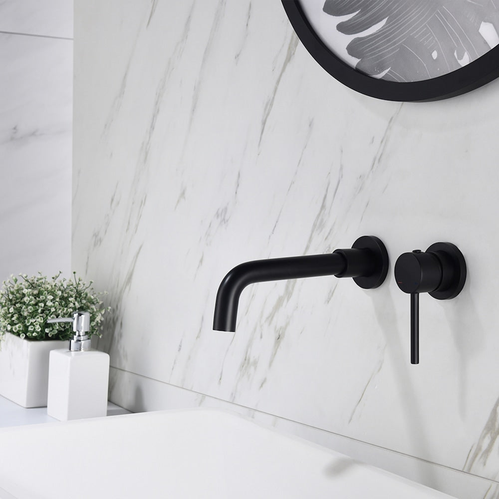 Single-Handle Wall Mount Bathroom Faucet in Matte Black