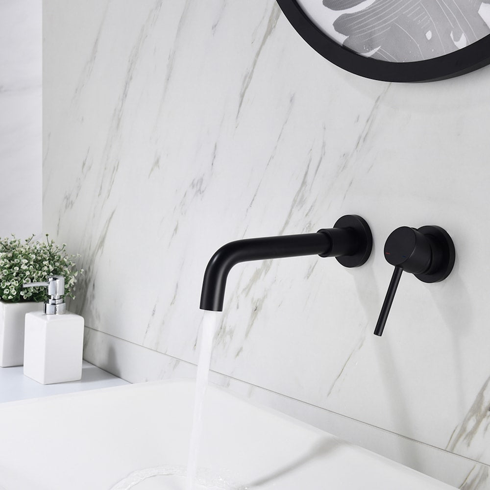 Single-Handle Wall Mount Bathroom Faucet in Matte Black