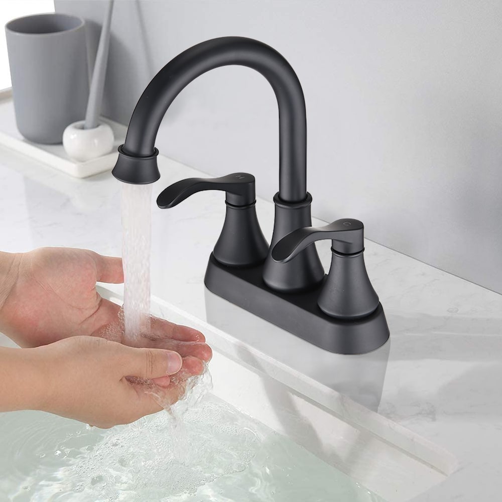 4 in. Centerset 2-Handle Swivel Spout Bathroom Faucet with Pop Up Drain in Matte Black
