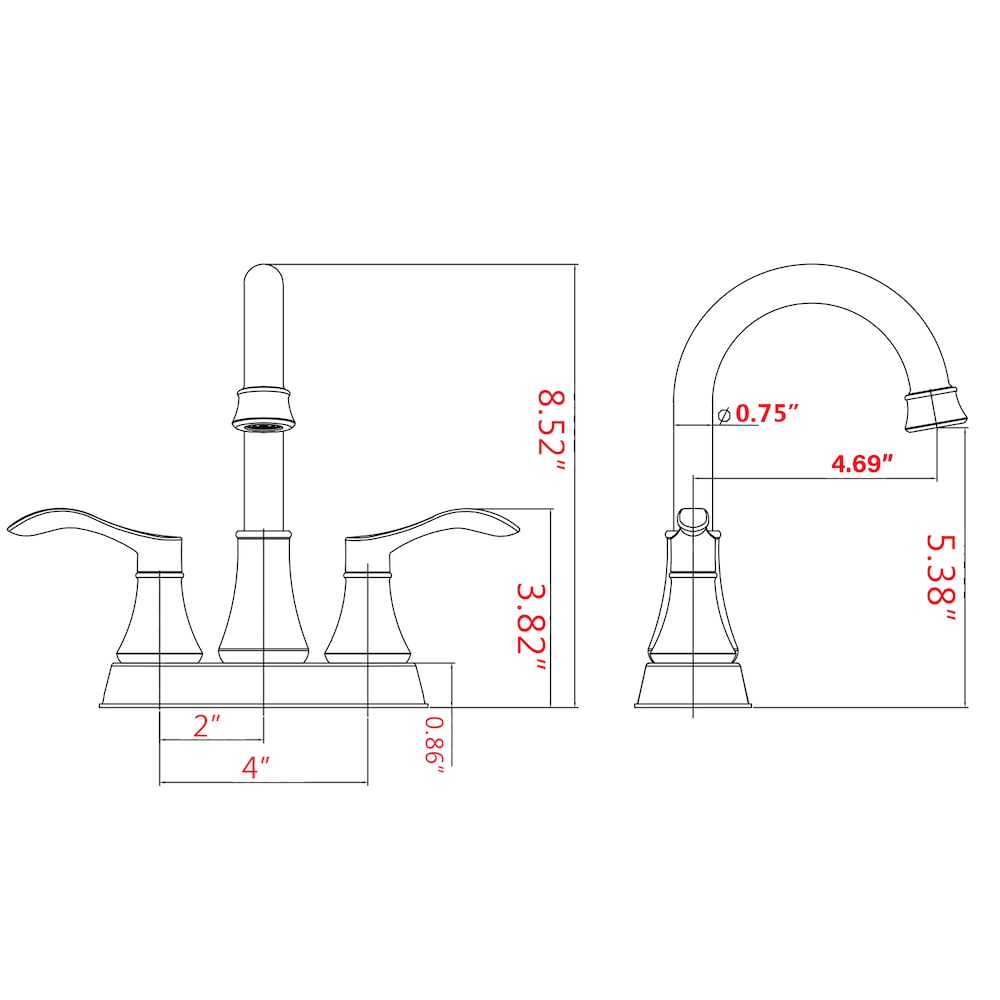 4 in. Centerset 2-Handle Swivel Spout Bathroom Faucet with Pop Up Drain in Matte Black