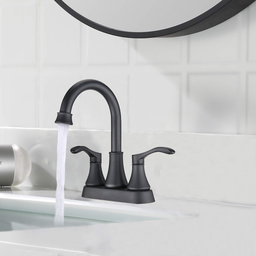 4 in. Centerset 2-Handle Swivel Spout Bathroom Faucet with Pop Up Drain in Matte Black
