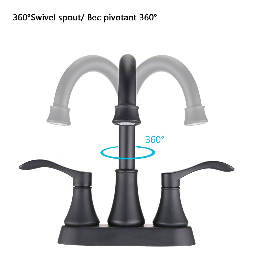 4 in. Centerset 2-Handle Swivel Spout Bathroom Faucet with Pop Up Drain in Matte Black