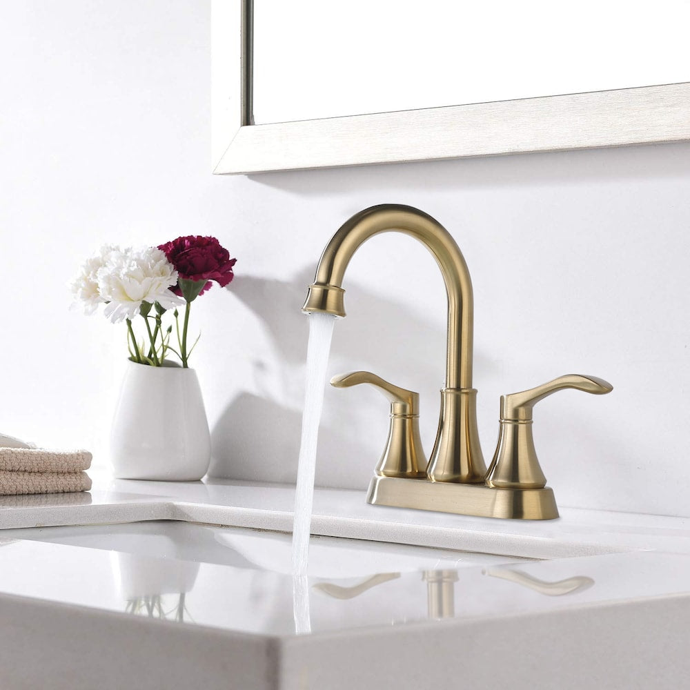 4 in. Centerset 2-Handle Swivel Spout Bathroom Faucet with Pop Up Drain in Brushed Gold