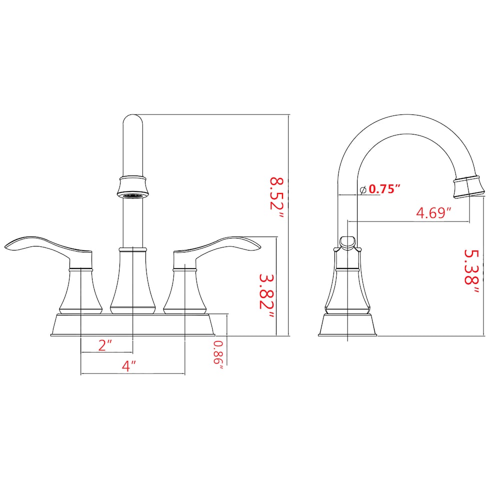4 in. Centerset 2-Handle Swivel Spout Bathroom Faucet with Pop Up Drain in Brushed Gold