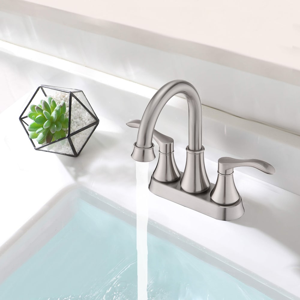 4 in. Centerset 2-Handle Swivel Spout Bathroom Faucet with Pop Up Drain in Brushed Nickel