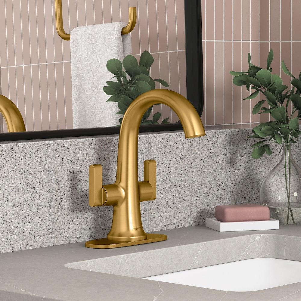 Robinet de lavabo de salle de bain monobloc Setra à 2 poignées en or