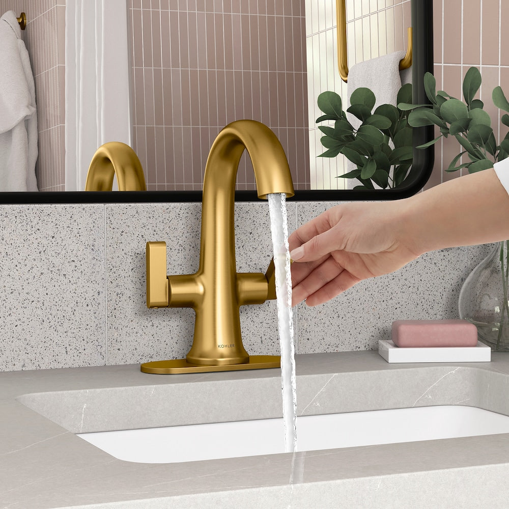 Robinet de lavabo de salle de bain monobloc Setra à 2 poignées en or