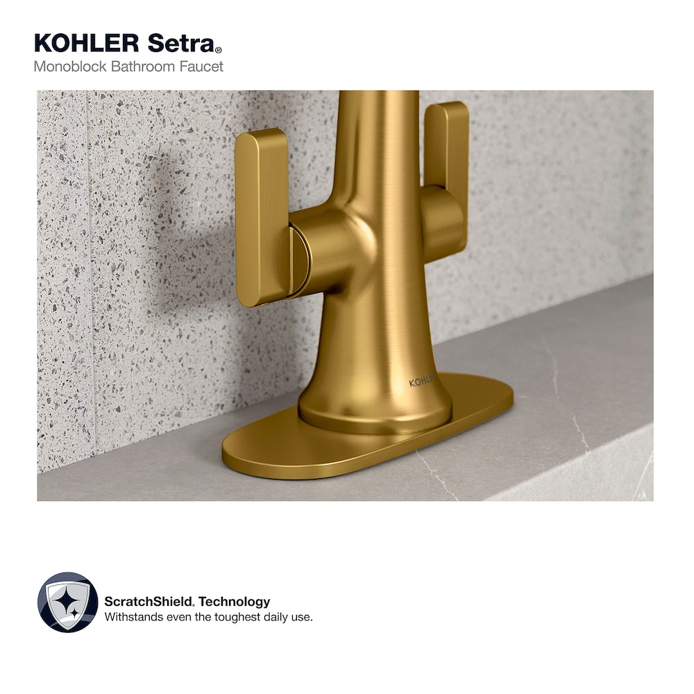Robinet de lavabo de salle de bain monobloc Setra à 2 poignées en or
