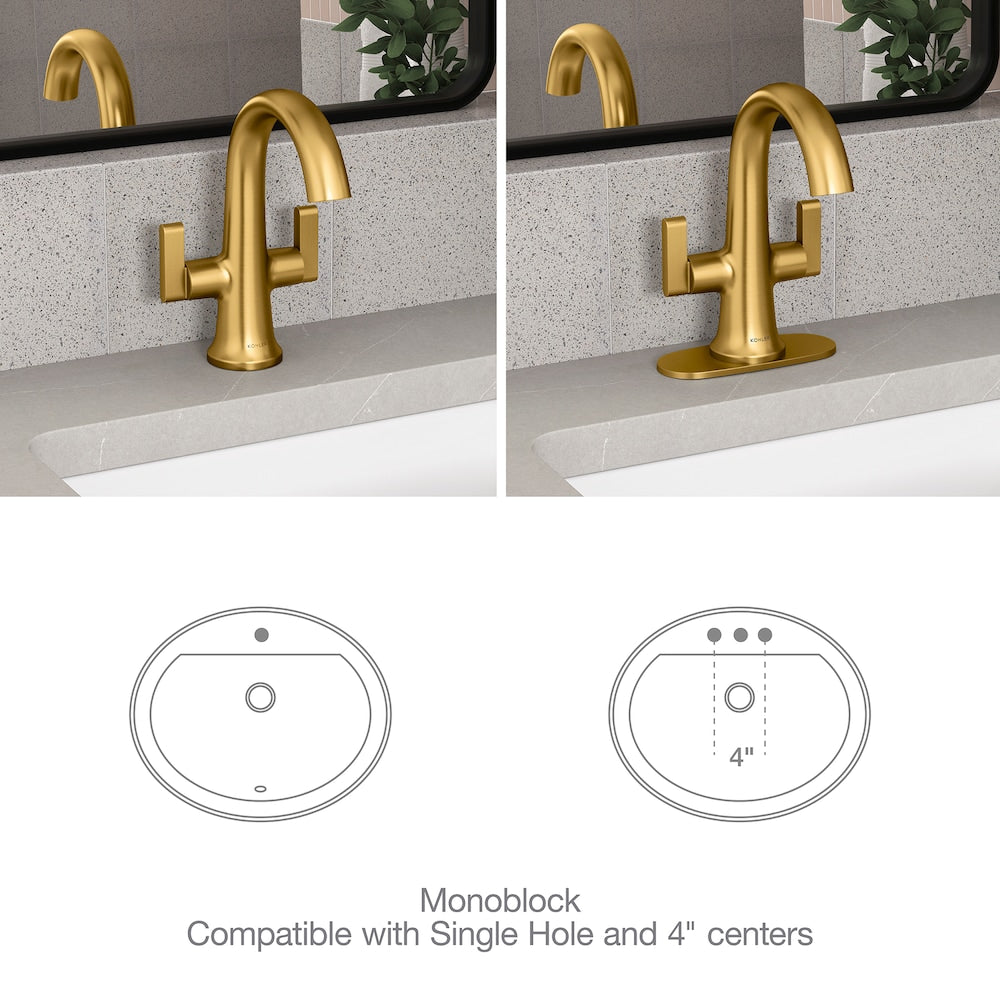Robinet de lavabo de salle de bain monobloc Setra à 2 poignées en or