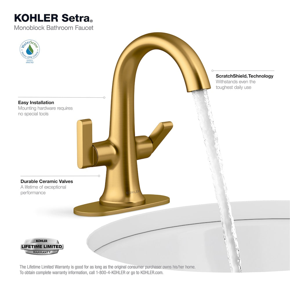 Robinet de lavabo de salle de bain monobloc Setra à 2 poignées en or